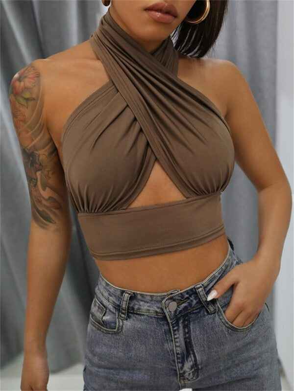 Zinnia Cross-Halter Cutout Crop Top One-piece
