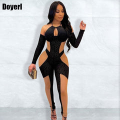 Sheer Mesh Patchwork Sexy Jumpsuit Clubwear Bodycon Overalls for Women Long Sleeve Party Club Outfits Skinny Leopard Jumpsuit