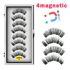 8PCS 4 Magnets Natural Mink Eyelashes false eyelashes magnetic eyelashes  Handmade Artificial With Tweezer Makeup Set