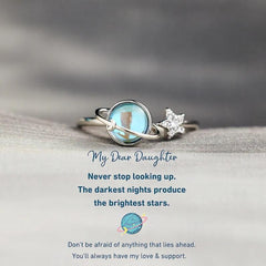 To My Daughter Rotatable Star Moon Anxiety Ring With Gift Card for Women Vintage Opal Planet Relief Spinner Fidget Rings Jewelry
