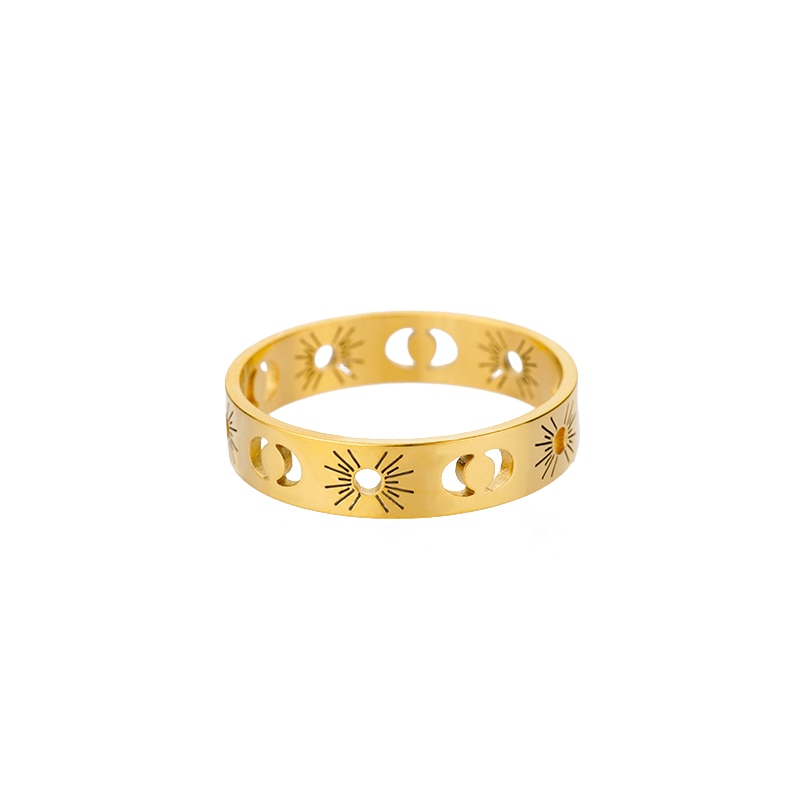 Stainelss Steel Sun Moon Rings For Women Aesthetic Gold Plated Wedding Couple Rings Christmas Jewelry Gift Anillos Wholesale
