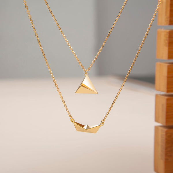 Vela Origami Boat & Airplane Pendant Necklace