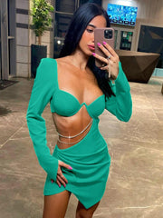 Diamond Chain Hollow Out Full Sleeve Mini Dress