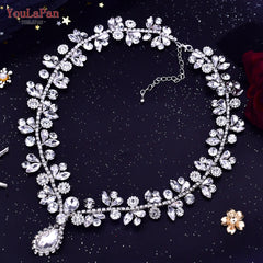 TOPQUEEN HN02 Fashion Rhinestone Choker Necklace for Bride Woman Wedding Accessories Water Drop Chain Pendant Chokers Jewelry