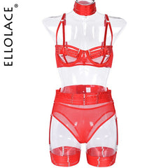 Ellolace Sensual Lingerie Woman Hollow Out Erotic Brief Sets Push Upp Adjustable Buckle Bra Garters 5-Piece Lace Underwear Whuta