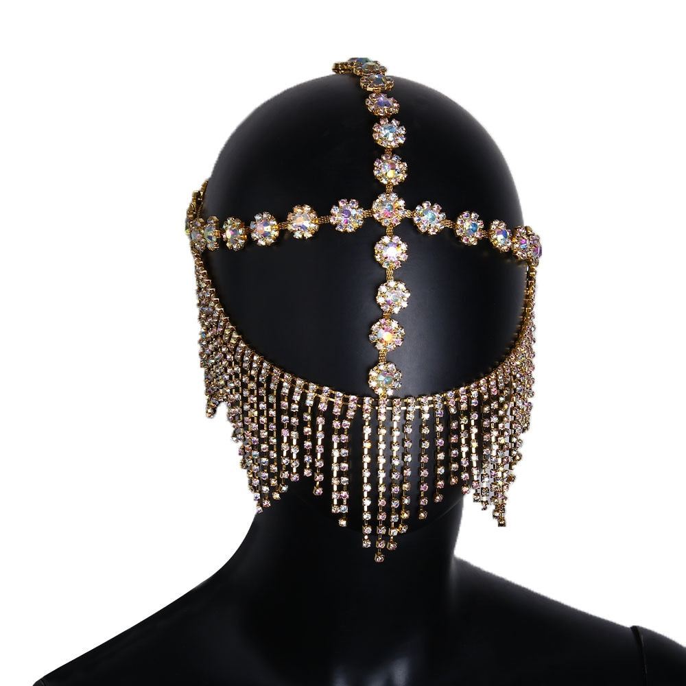 Belladonna Rhinestone Chain Veil Mask