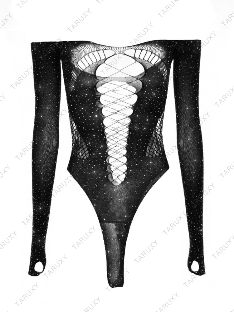 Celina Rhinestone Mesh Bodysuit One-piece