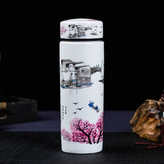 Jingdezhen ceramic teacup thermos mug with lid blue and white porcelain water cup liner office cup portable teacup Gift cup