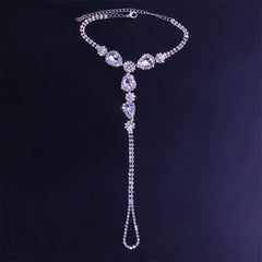 Rhinestone Toe Loop Anklet Silver Color/Gold Color Water Drop CZ Ankle Bracelet Barefoot Foot
