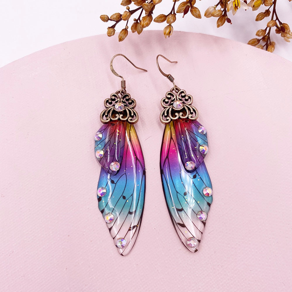 Elowen Butterfly Wing Rhinestone Drop Earrings