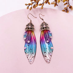 Handmade Butterfly Wing Drop Earrings with Foil Rhinestones