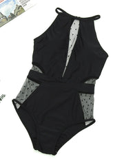 Lilly at the lake Mesh Cut Hollow Out Deep V Neck High Waist Swimsuit one piece