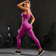 2 Pieces Workout Set Yoga Outfit Ribbed Seamless Crop Tank High Waist Yoga Leggings Sports Bra Stretchy Fitness Sets Activewear