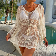 2023 Bikini Cover Up Lace Hollow Crochet Swimsuit Beach Dress Women Summer Ladies Cover-Ups Bathing Suit Beach Wear Tunic Swim