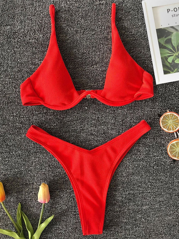 Solara V-Bar Underwire Ribbed Bikini Two-piece