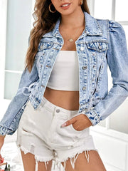 Vintage Bow Lace Up Short Denim Jacket Streetwear