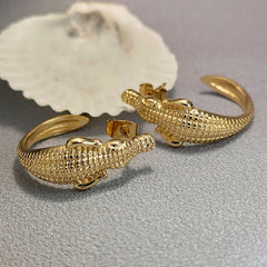 Punk Fashion Crocodile Earrings, Reptile Accessories, Party Jewelry, Gold and Silver