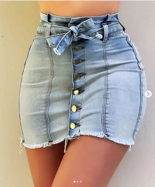 High Waist High Elastic Lace Up Denim Skirt Women Summer Single Breast Worn Blue Mini Skirts Sexy Package Hip Tassel Jeans Skirt