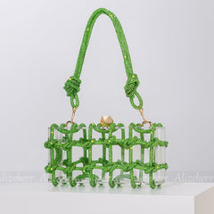 Diamond Clear Acrylic Box Knotted Rope Rhinestone Purses And Handbags