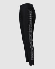 High Waist Pencil Pants Ankle Length Studded Tied PU Leather Skinny Pants