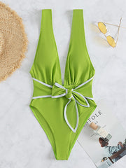 Tied bunny ear Deep V High Cut Thong One Piece