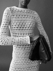 Hollow Out Backless Knitted Dress Long Sleeve Lace Up Mix Dress