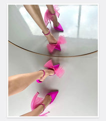 Big Butterfly-Knot Sandals High Heels Pumps Pointed Shoes Stiletto Shoe