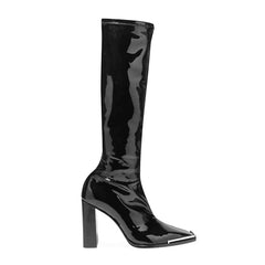 High Heel Women Long Boots High Quality Leather Patent Leather Ladies Zip Knight Boots