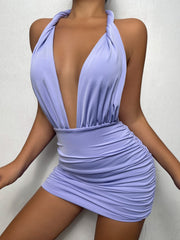 2022 New Sexy Mini Dress Women Summer Halter V Neck Low Cut Bodycon Dress Club Sexy Elegant Dresses Female