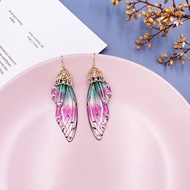 Elowen Butterfly Wing Rhinestone Drop Earrings