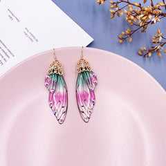 Handmade Butterfly Wing Drop Earrings with Foil Rhinestones