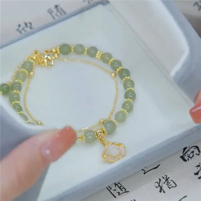 Jade Bracelet Leaves Double Layer Secondary image