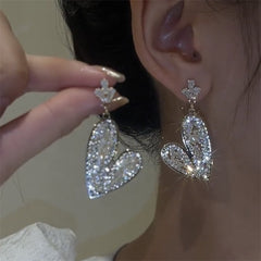 Metal Heart-Shaped Pearl Earrings  Back Hanging Earrings