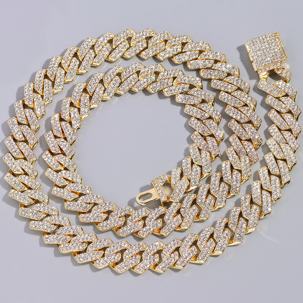 Silver Color Rhinestones Prong Miami Cuban Link Chain Necklace Secondary image