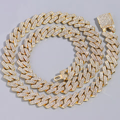 Silver Color Rhinestones Prong Miami Cuban Link Chain Necklace