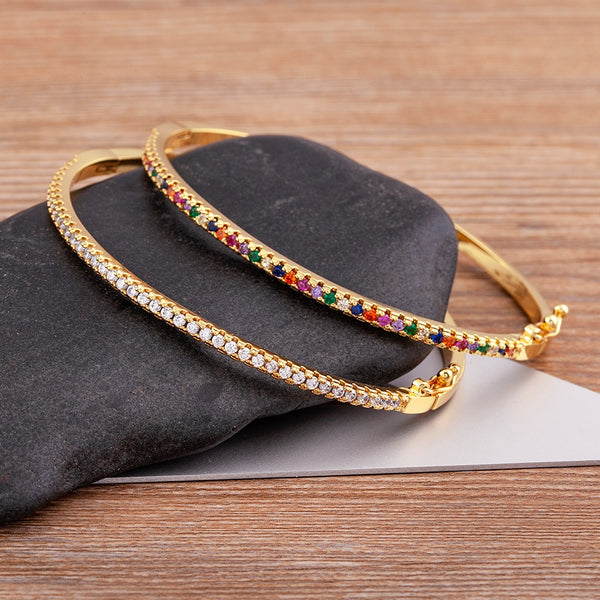 White Color Cubic Zirconia Thin Bangles Bracelets