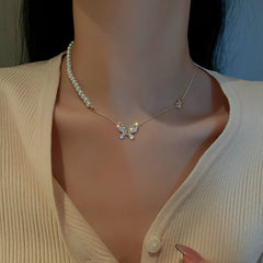 Fashion Butterfly Necklace for Women Pop Butterfly Pearl Pendant
