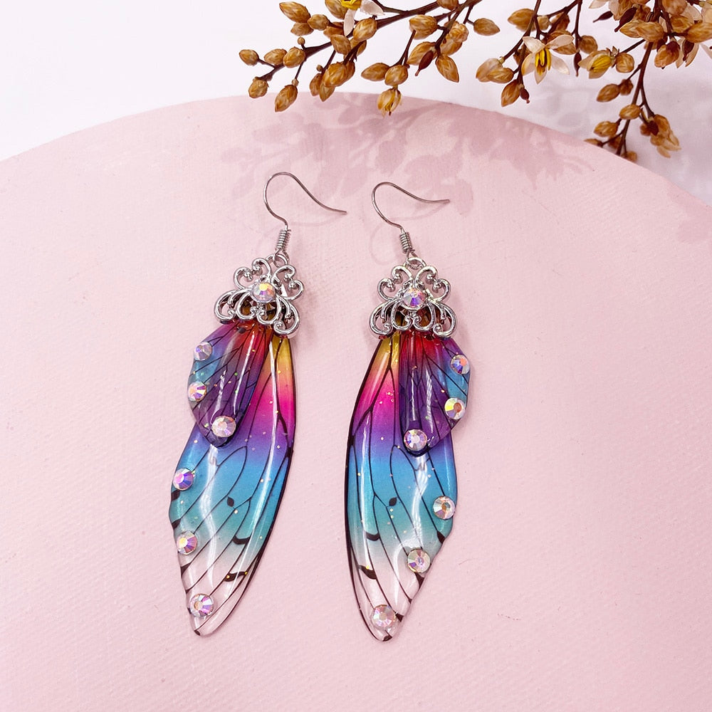 Elowen Butterfly Wing Rhinestone Drop Earrings