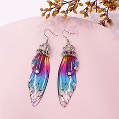 Handmade Butterfly Wing Drop Earrings with Foil Rhinestones