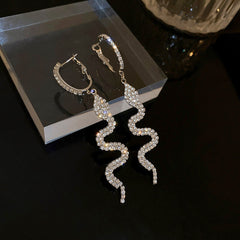 Long Tassel Rhinestone Drop Earrings - Snake Shape Crystal Dangle Earrings