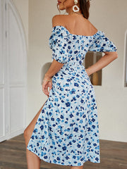 Jessie corset slash neck blue print summer dress