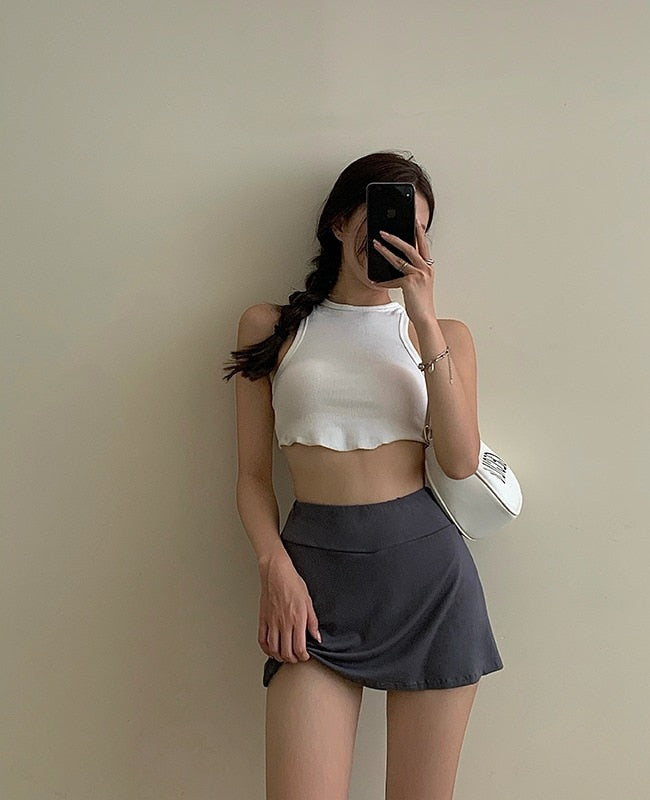 Serena High-Waist Split Tennis Mini Skirt One-piece