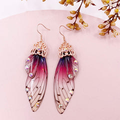 Handmade Butterfly Wing Drop Earrings with Foil Rhinestones