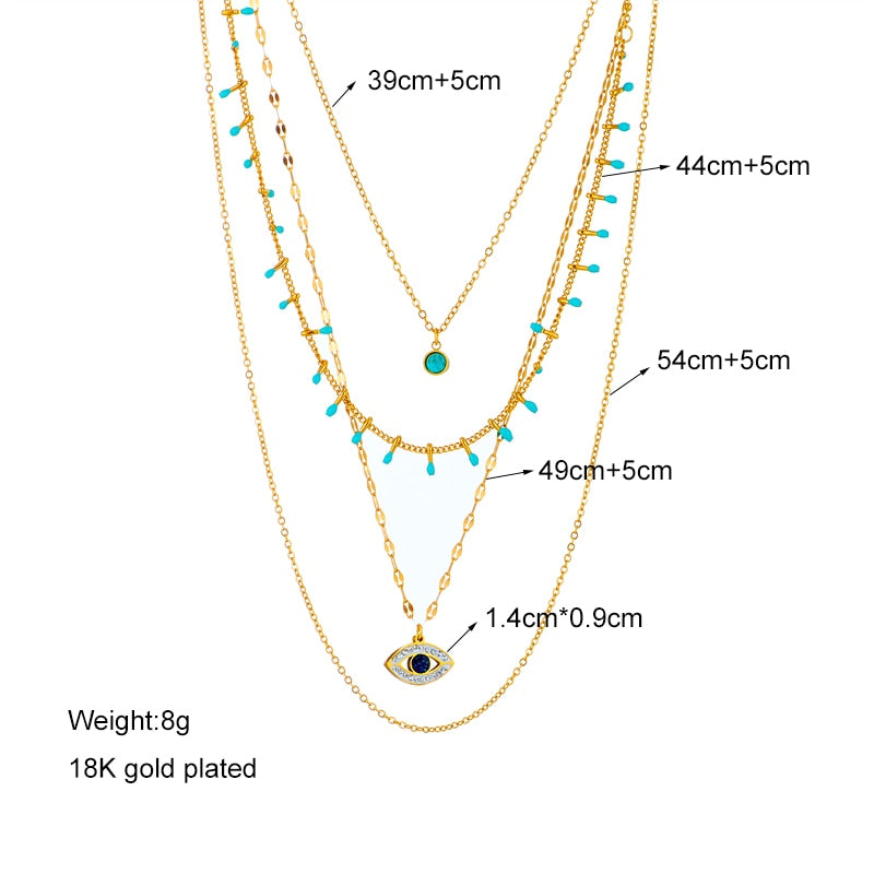 DIEYURO 316L Stainless Steel Jewelry Multilayer Green Stone Eye Necklaces For Women Vintage Chokers Party Gift Accessories