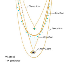 DIEYURO 316L Stainless Steel Jewelry Multilayer Green Stone Eye Necklaces For Women Vintage Chokers Party Gift Accessories