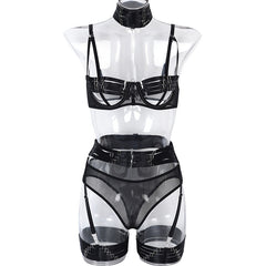 Ellolace Sensual Lingerie Woman Hollow Out Erotic Brief Sets Push Upp Adjustable Buckle Bra Garters 5-Piece Lace Underwear Whuta
