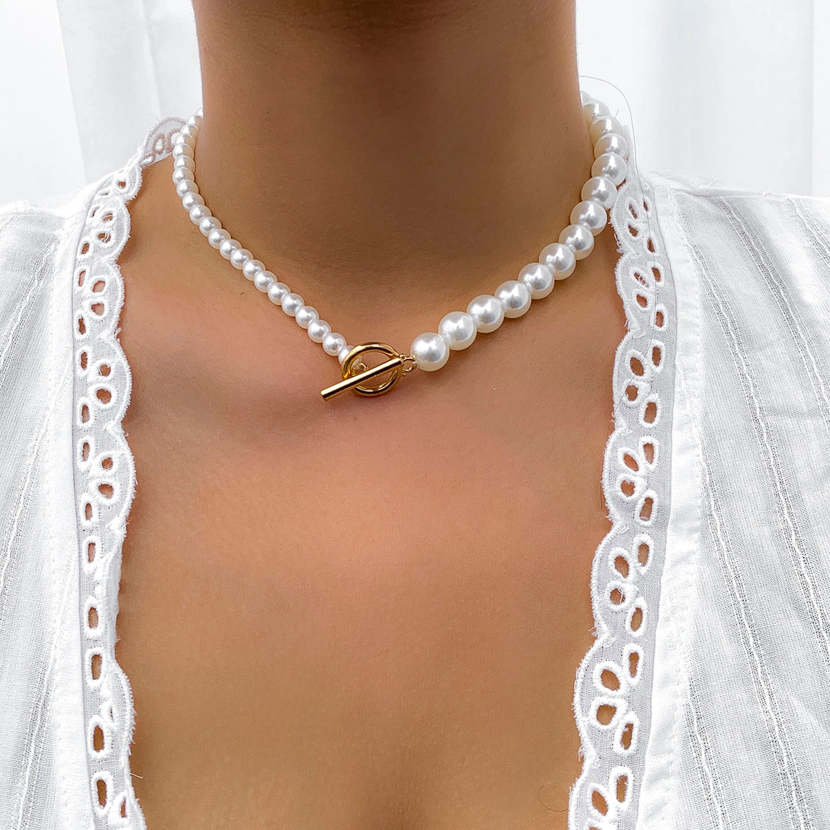 Vintage Baroque Pearl Heart OT Buckle Pendant Necklace