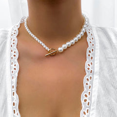 Vintage Baroque Pearl Heart OT Buckle Pendant Necklace