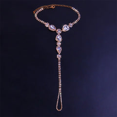 Rhinestone Toe Loop Anklet Silver Color/Gold Color Water Drop CZ Ankle Bracelet Barefoot Foot