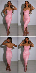 Mesh Sexy Robe Strapless Backless Sleeveless Split Dress